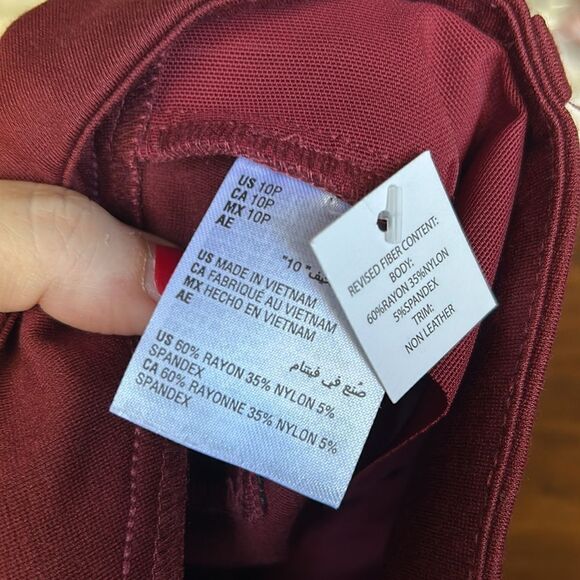 Alfani Womens Faux Leather Trim Casual Trouser Pants, Red, 10 P size NWT - Picture 8 of 8